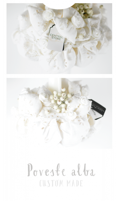 Lumanare de botez cu dantela alba, 65x4cm,  Poveste alba  3